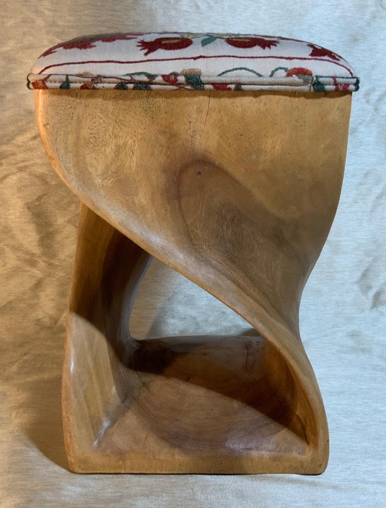 Vintage Suzani Upholster Hand Carved Wood Sitting Stool at 1stDibs