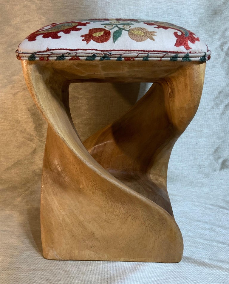 Vintage Suzani Upholster Hand Carved Wood Sitting Stool ...