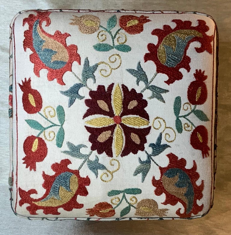 Vintage Suzani Upholster Hand Carved Wood Sitting Stool at 1stDibs