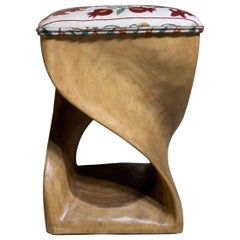 Vintage Suzani Upholster Hand Carved Wood Sitting Stool