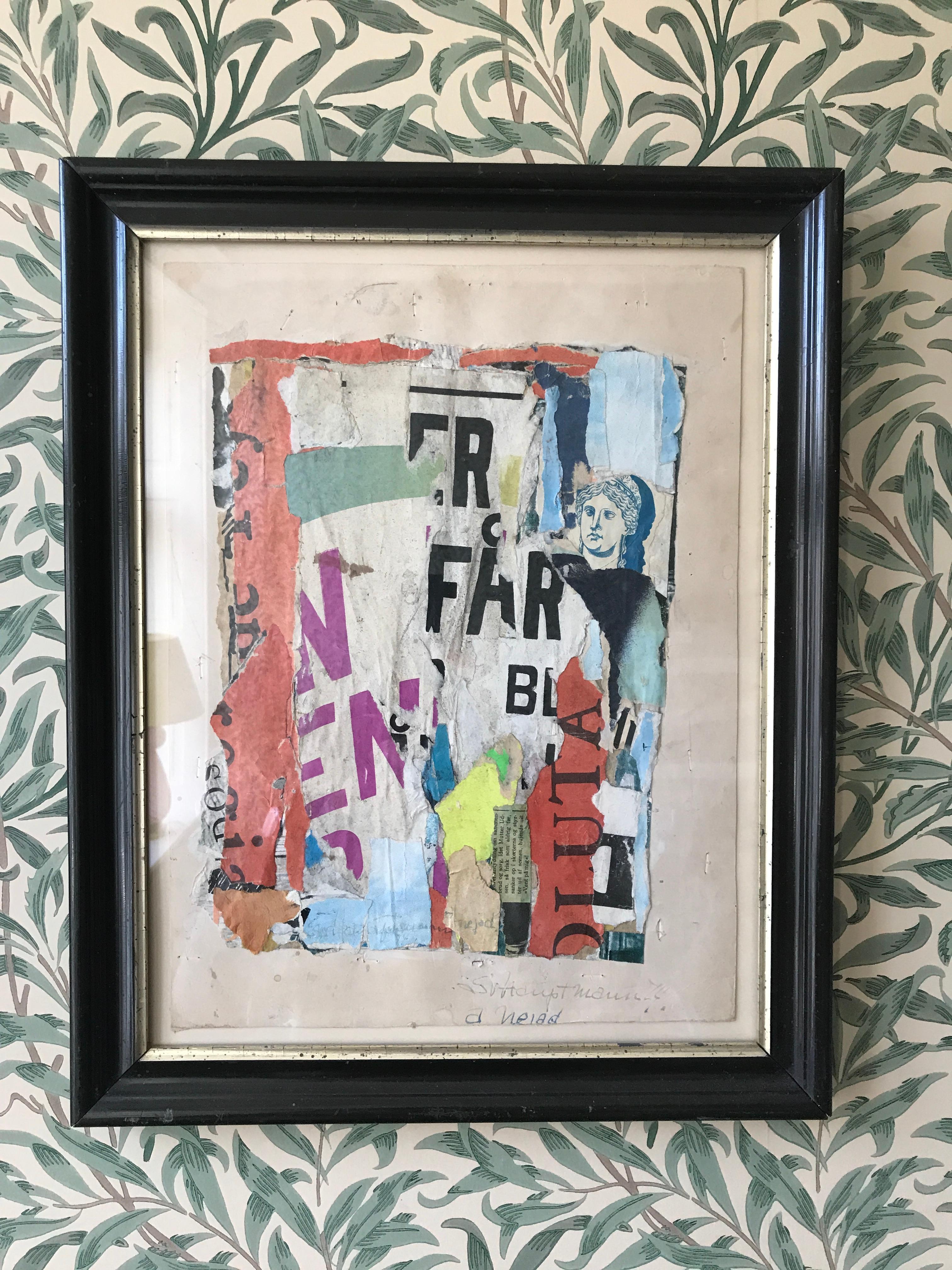 Paper Vintage Sven Hauptmann Mixed-Media Collage in Antique Frame 