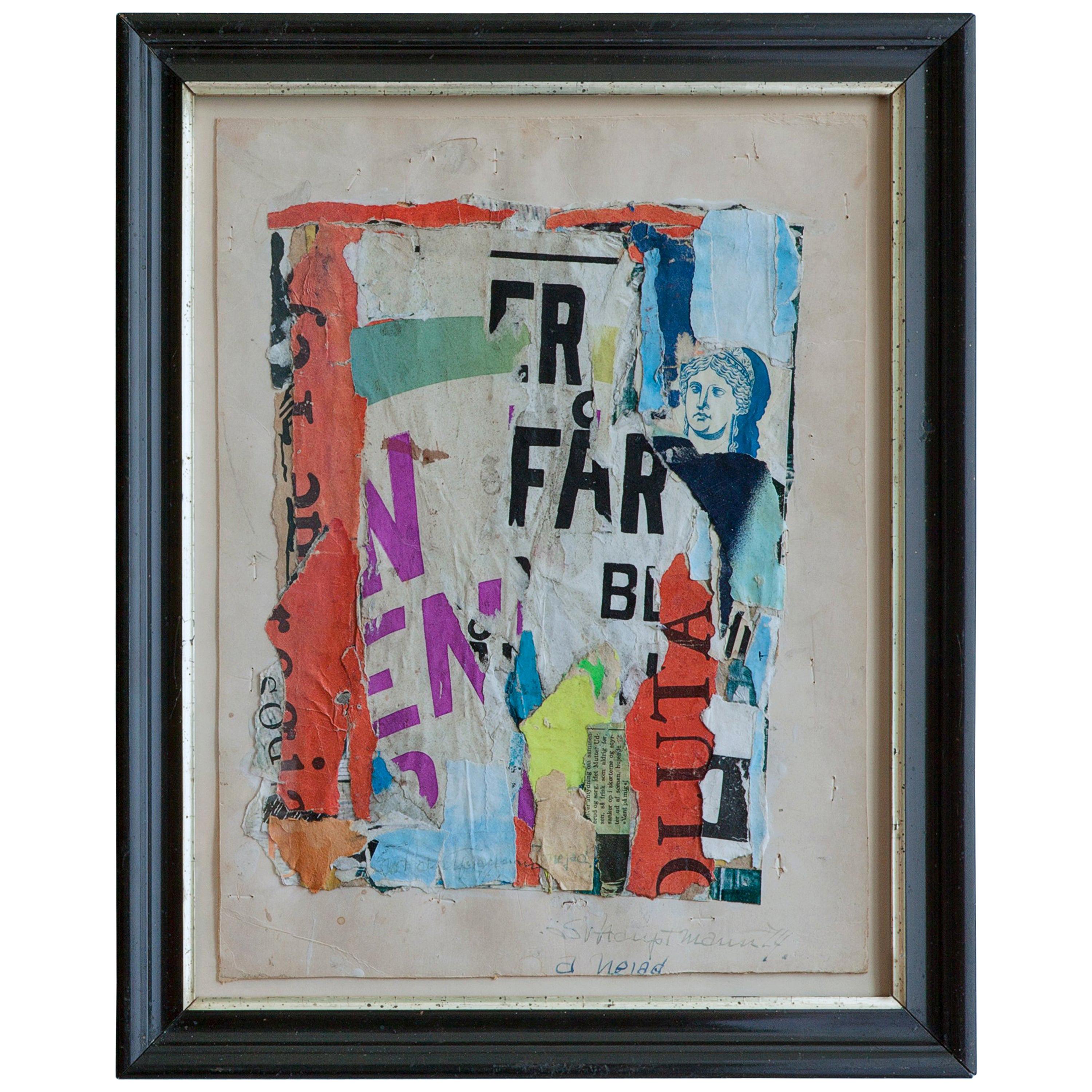 Vintage Sven Hauptmann Mixed-Media Collage in Antique Frame 