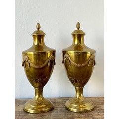 Vintage Swag Brass Lidded Urns - A Pair