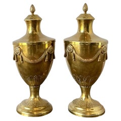 Vintage Swag Brass Lidded Urns - A Pair