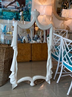 Vintage Swag Draped Wall Mirror Lacquered White Dorothy Draper Style