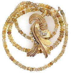 Vintage Swag Pendant in 14K Yellow Gold & Diamonds with 18" Zircon Bead Necklace