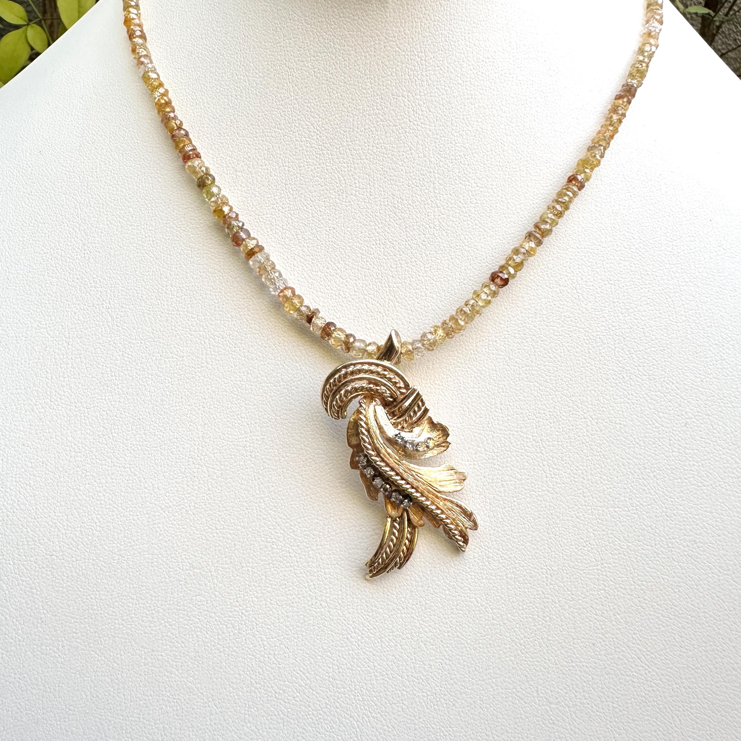 Single Cut Vintage Swag Pendant in Yellow Gold & Diamonds with 18