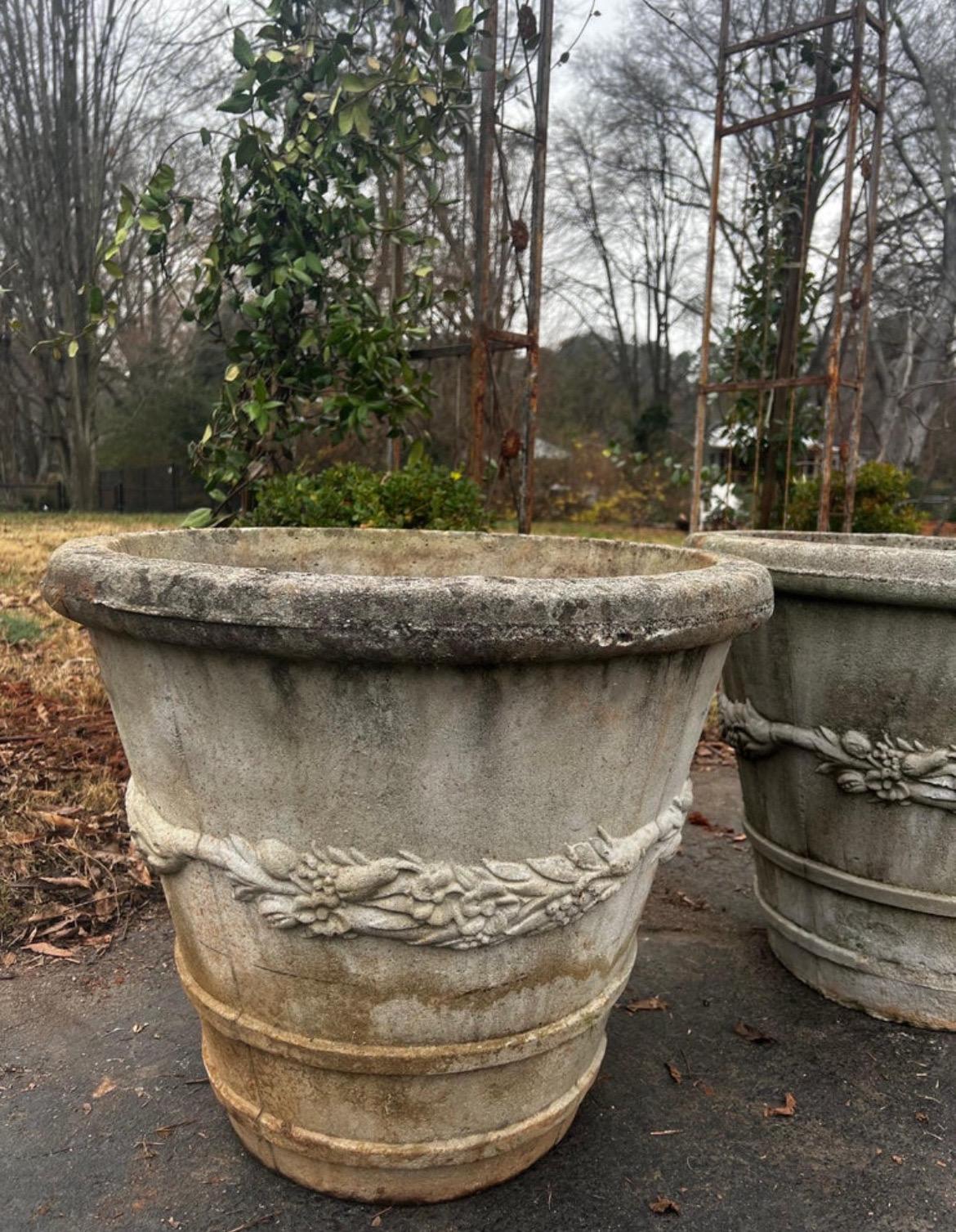Cast Stone Vintage Swag Renaissance Motif with Grape Vine - Stone Planter For Sale