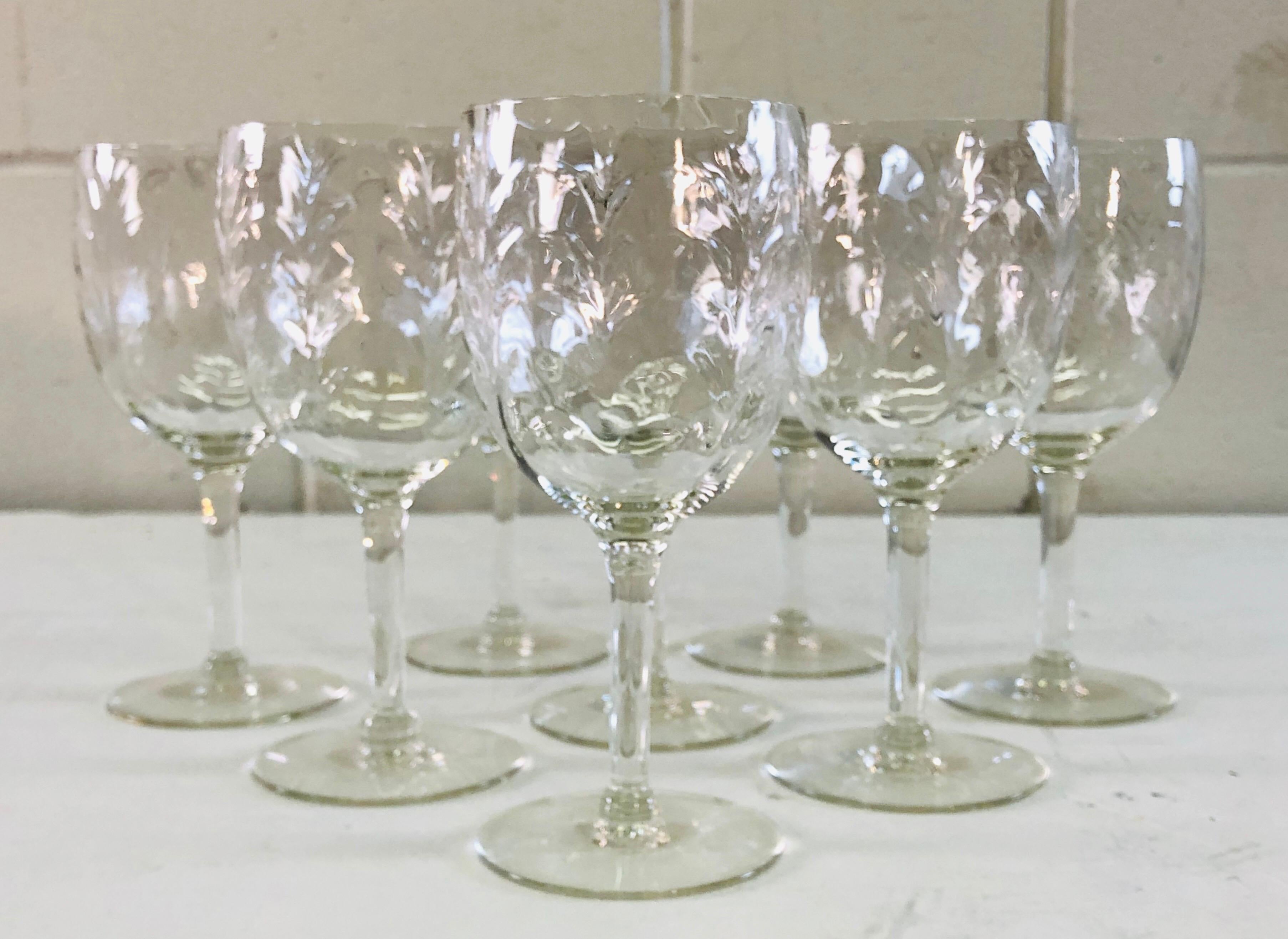 Mid-Century Modern Vintage Swag Style Tall Glass Wine Stems, Set of 8 For Sale