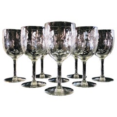 Vintage Swag Style Tall Glass Wine Stems, Set of 8