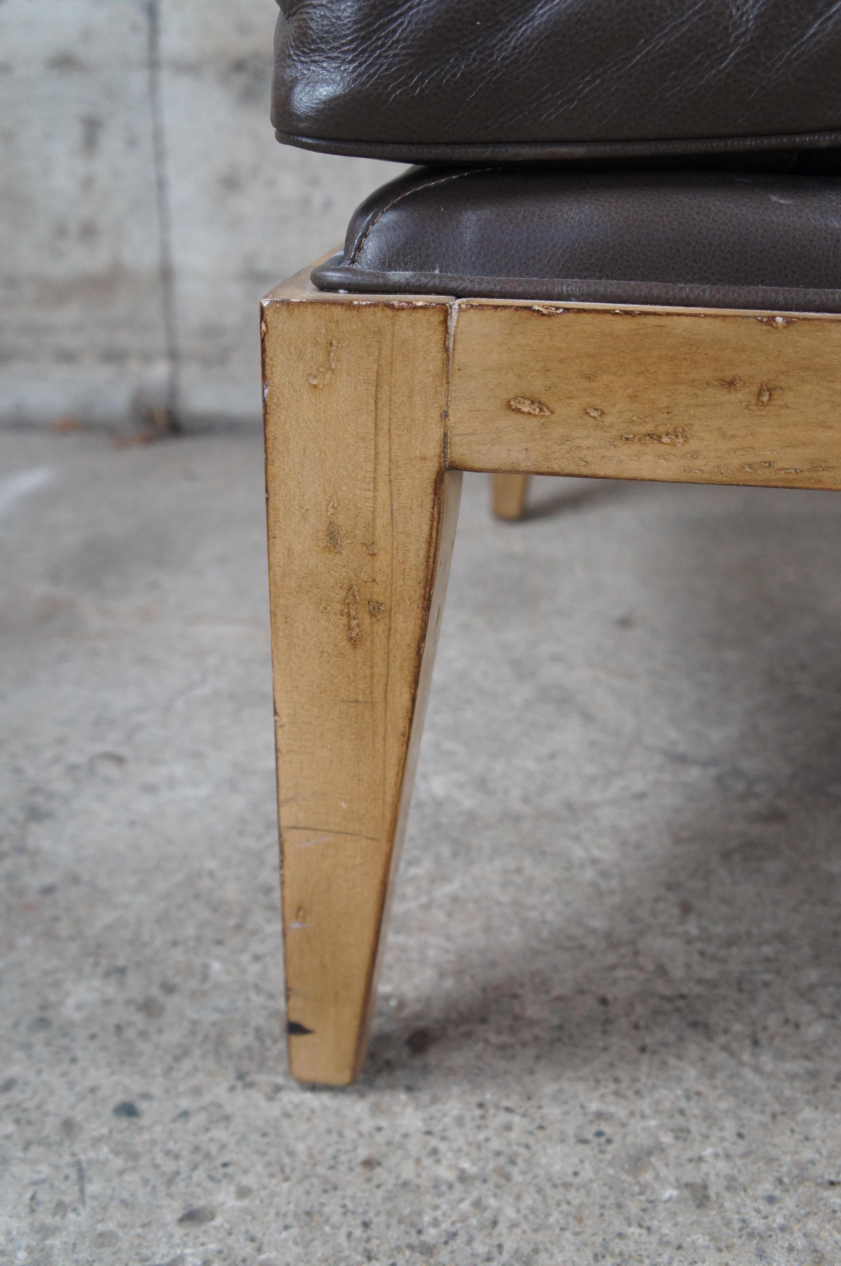 Vintage Swaim Modern Brown Leather Armless Oak Slipper Lounge Club Reading Chair For Sale 7
