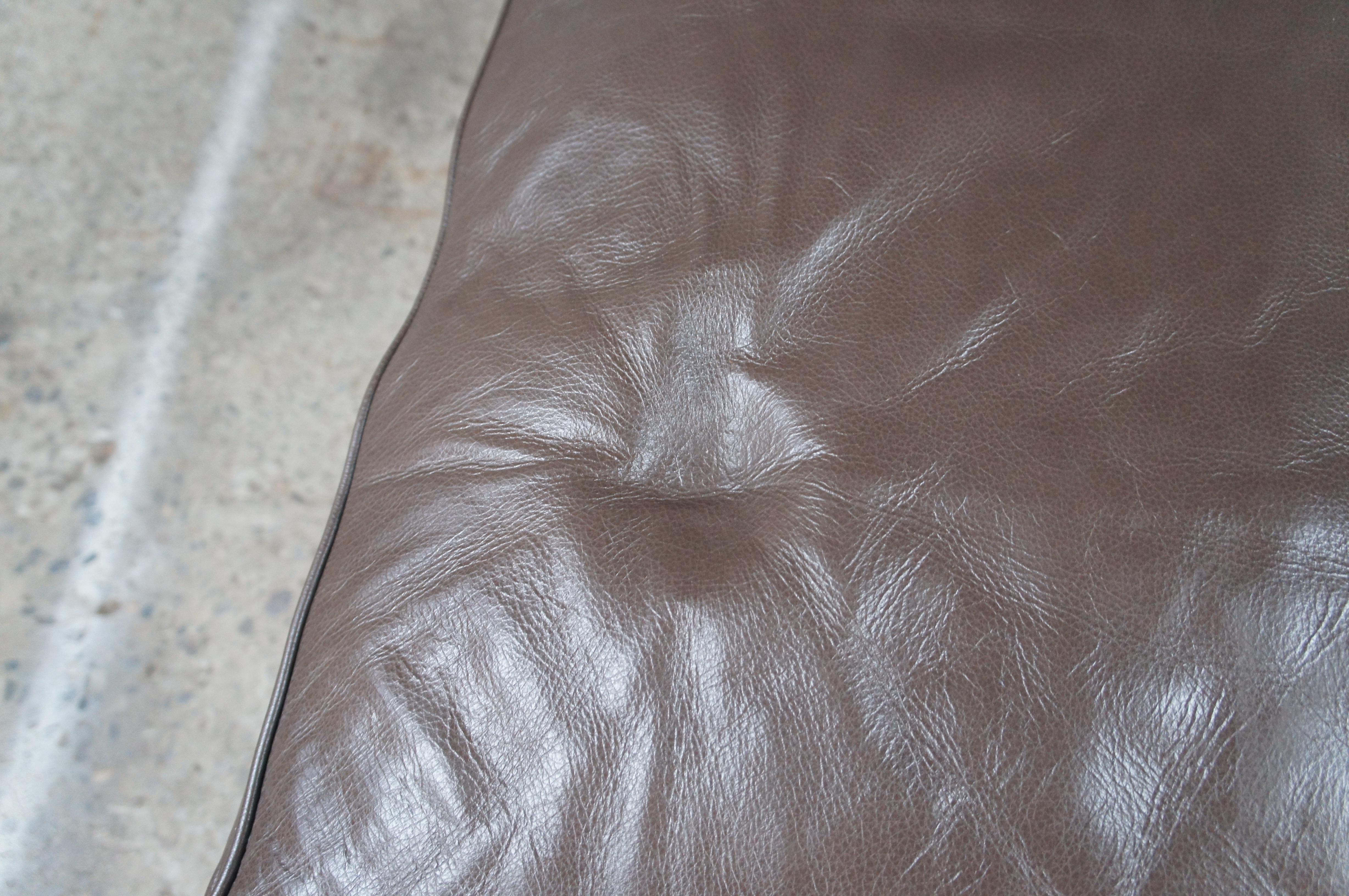Vintage Swaim Modern Brown Leather Armless Oak Slipper Lounge Club Reading Chair For Sale 1