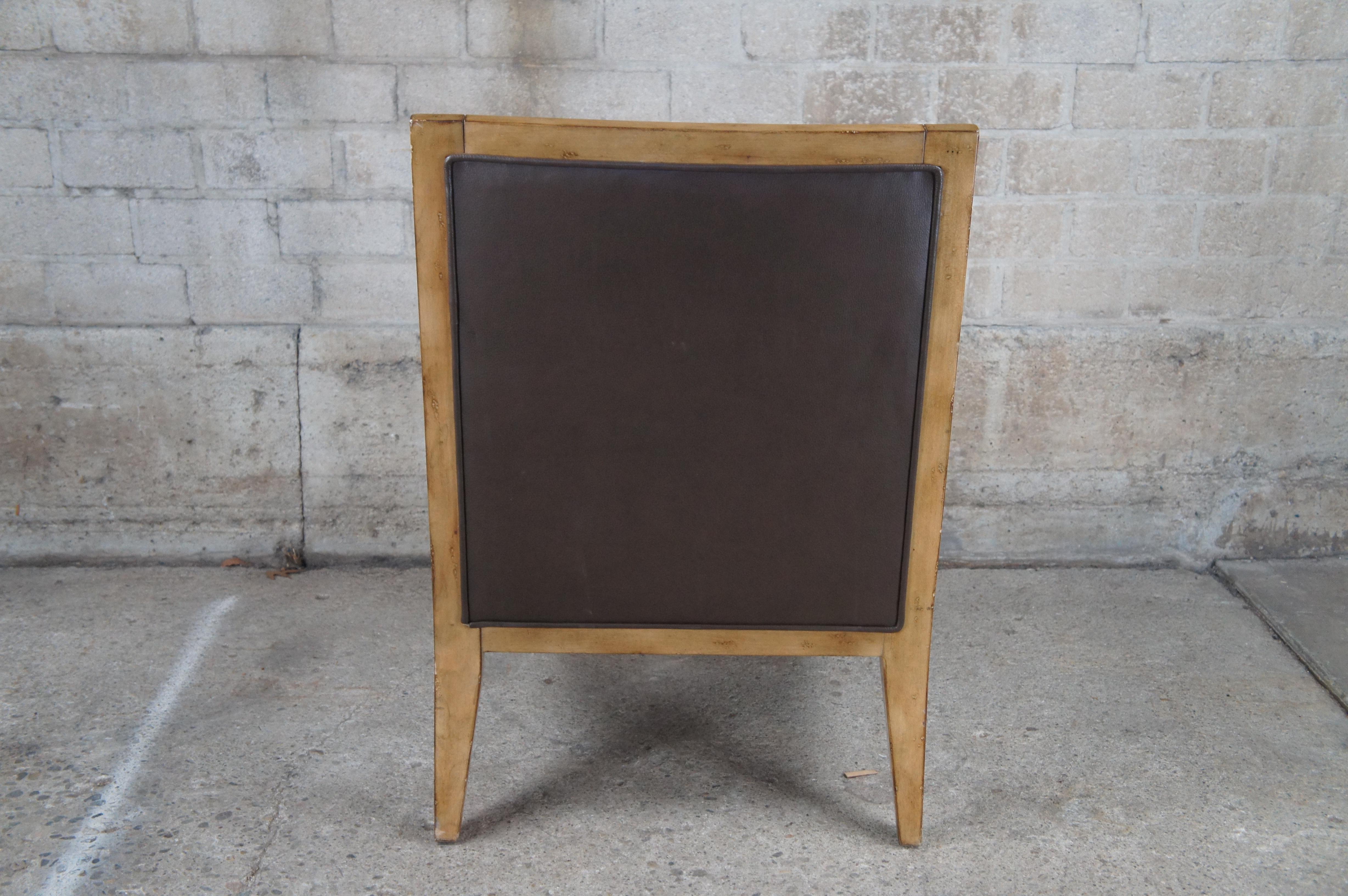 Vintage Swaim Modern Brown Leather Armless Oak Slipper Lounge Club Reading Chair For Sale 4