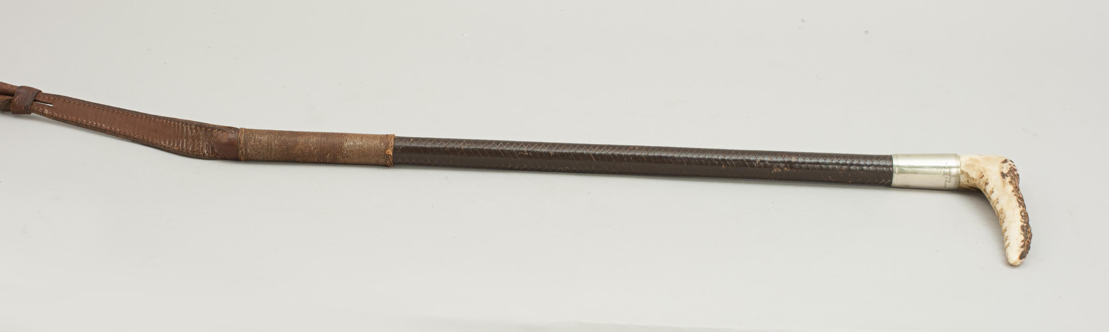 Vintage Swaine Jagdpeitsche:: Reitgerte mit Geweihgriff (Jagdkunst)