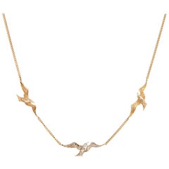 Retro Swallow Necklace 14 Karat Two-Tone Gold Chain Fine Bird Jewelry Estate