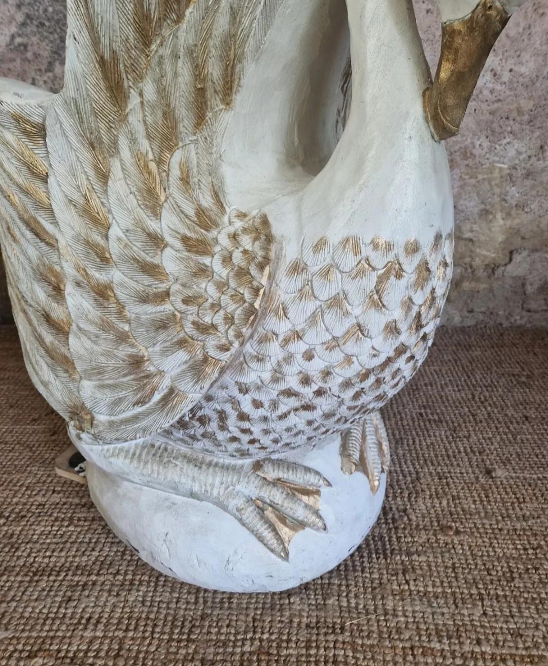 Hand-Carved Vintage Swan Armchair Hand Carved Solid Wood For Sale