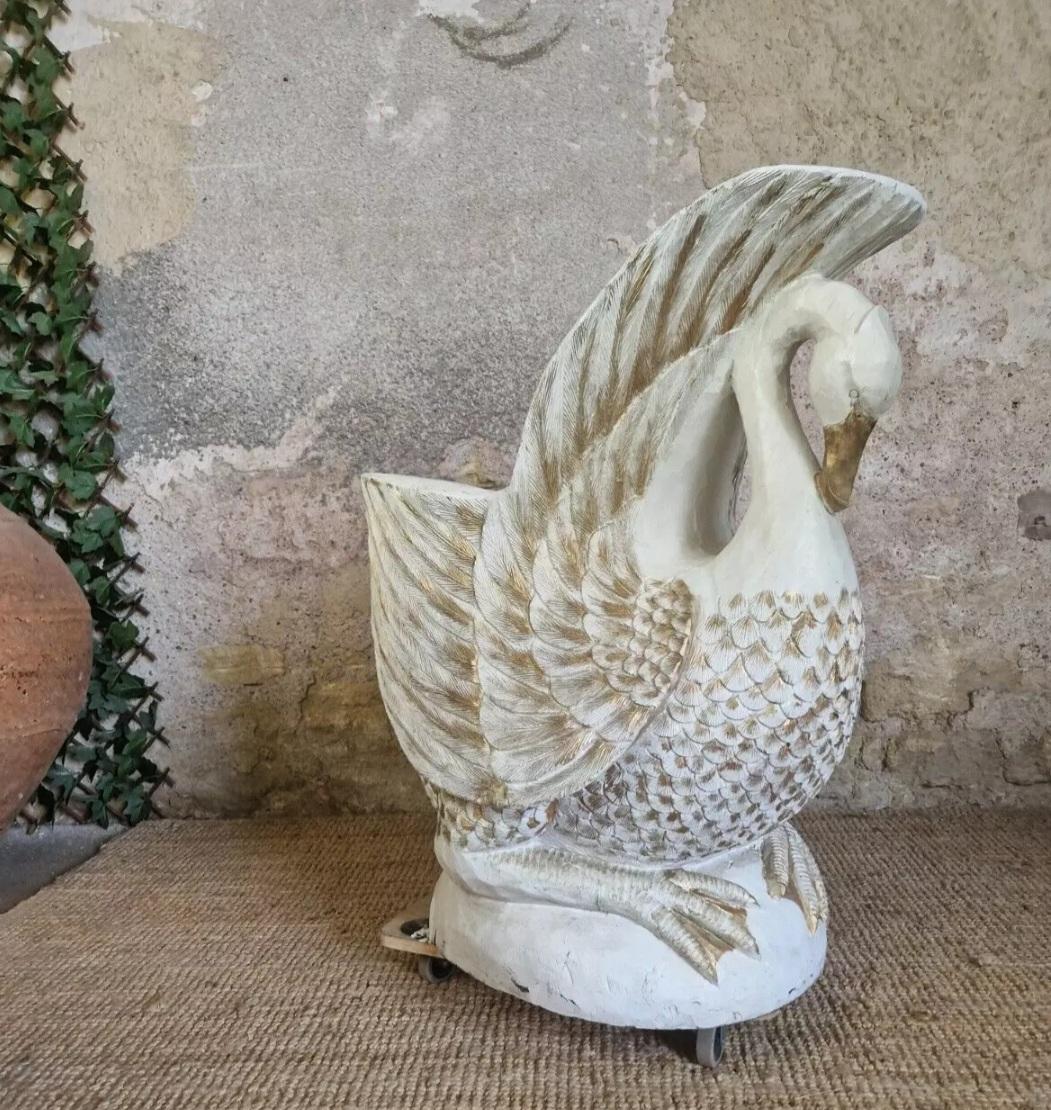 20th Century Vintage Swan Armchair Hand Carved Solid Wood For Sale
