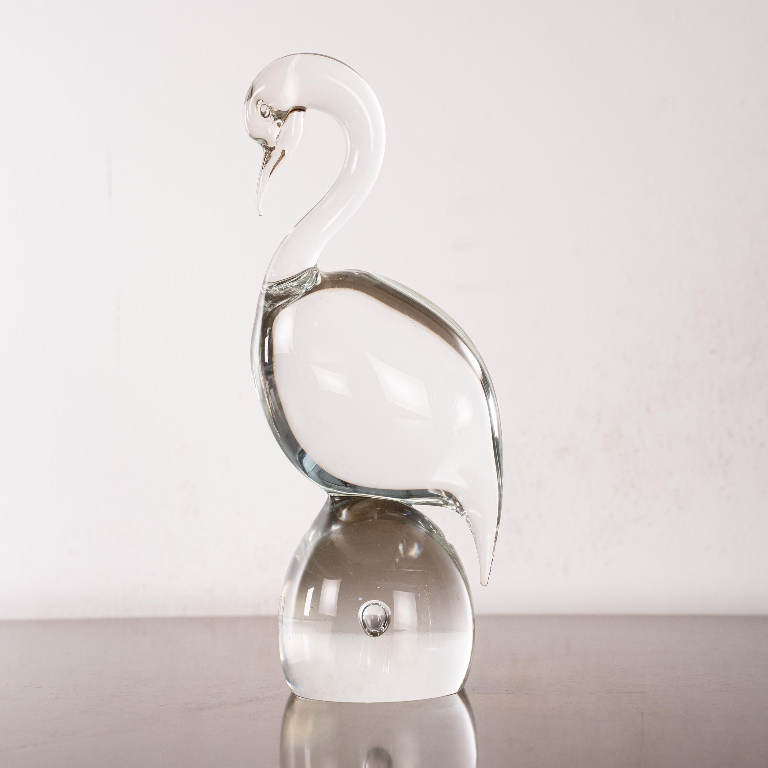 XX secolo Scultura di uccello cigno vintage in vetro di Murano trasparente, Italia in stock in vendita