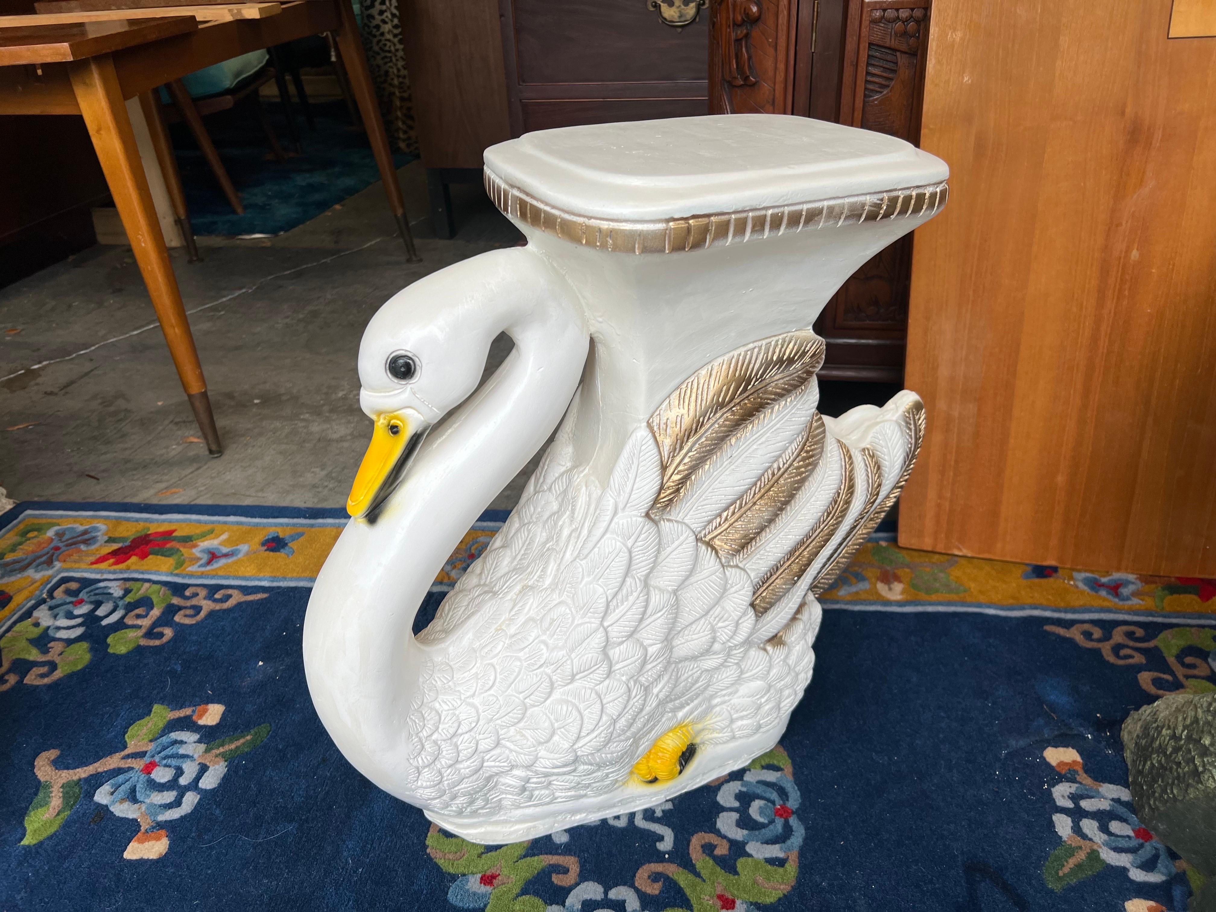 Hollywood Regency Vintage Swan Garden Stool in White and Gold