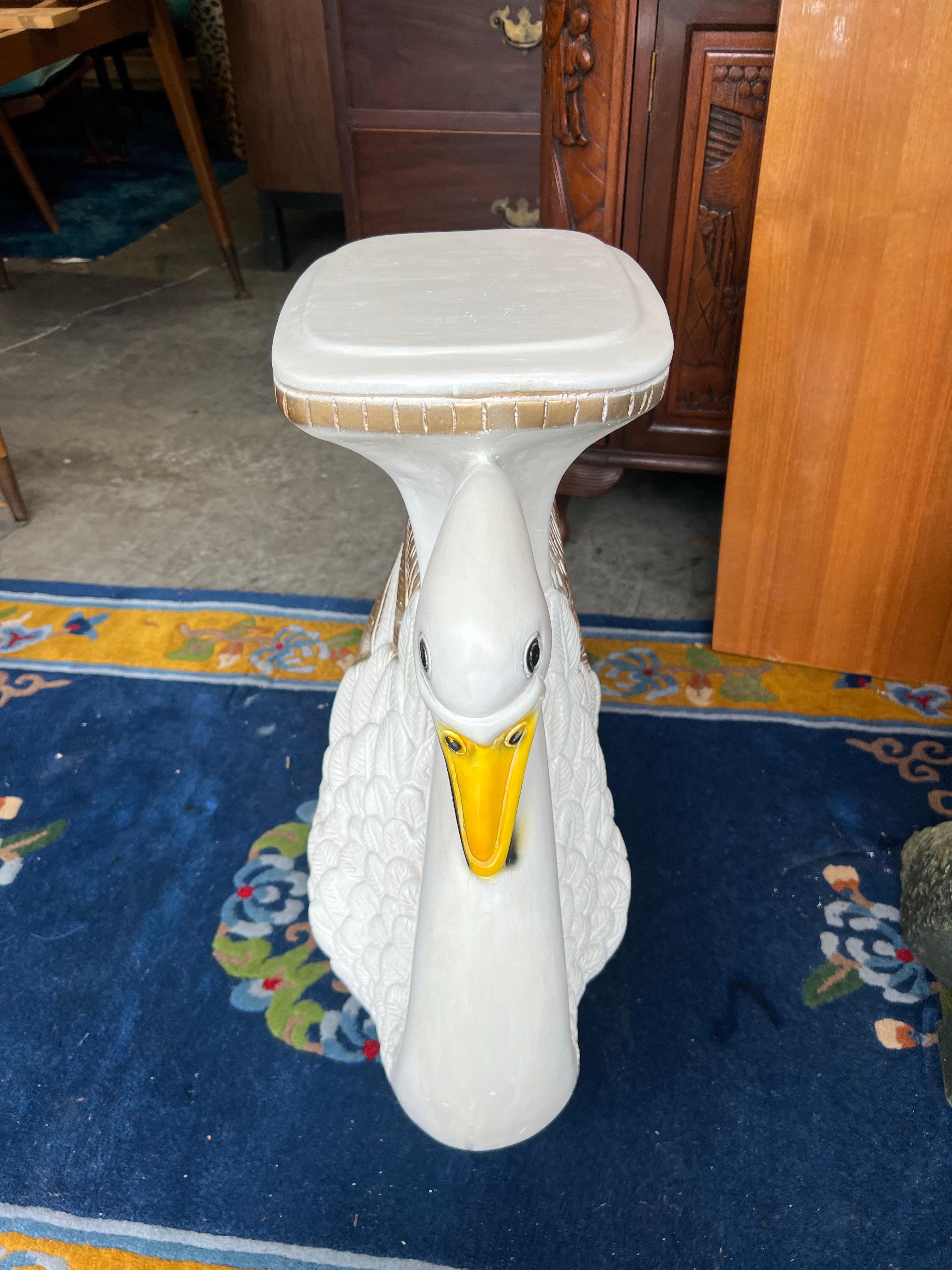 Mexican Vintage Swan Garden Stool in White and Gold