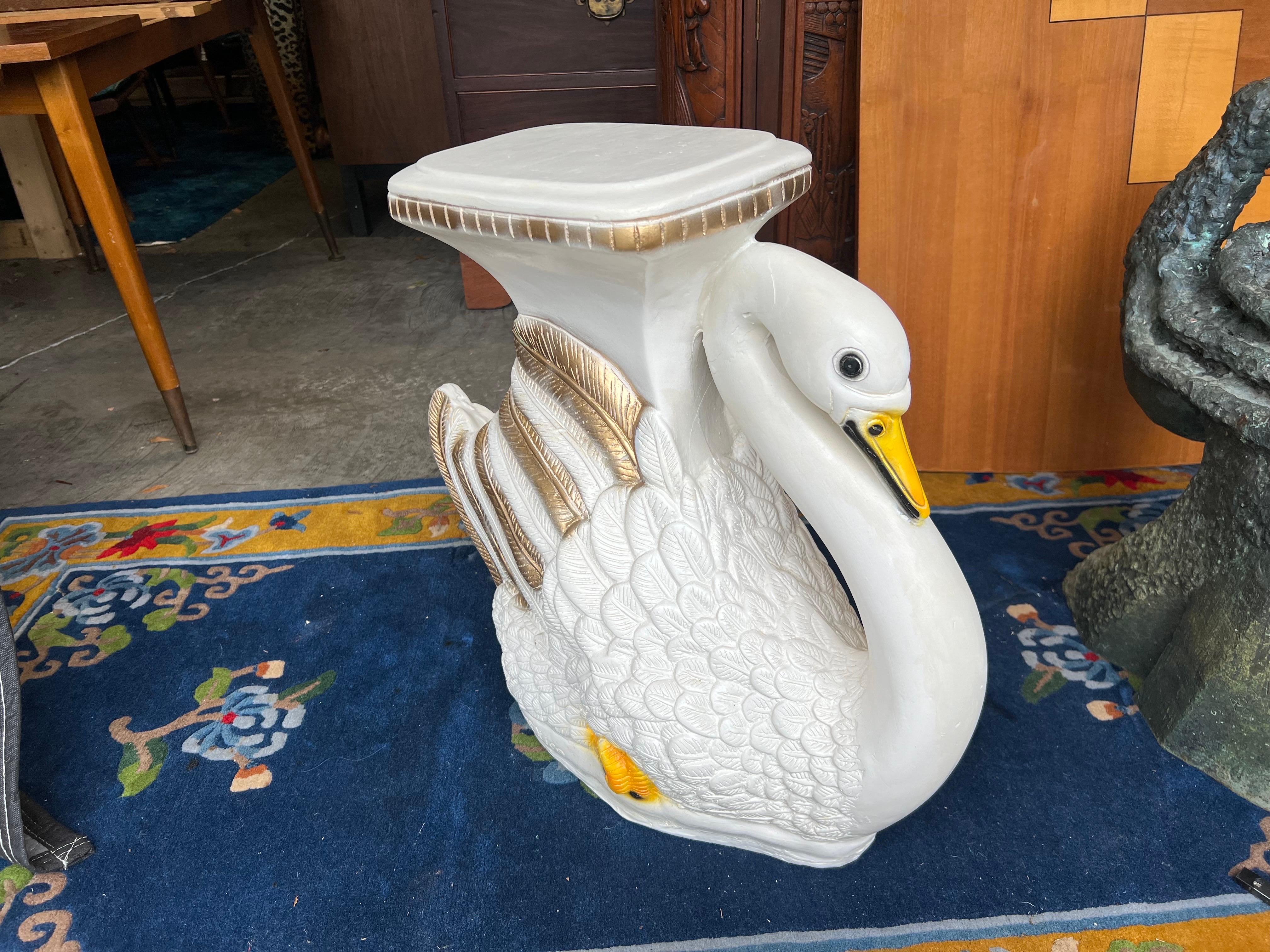 Late 20th Century Vintage Swan Garden Stool in White and Gold