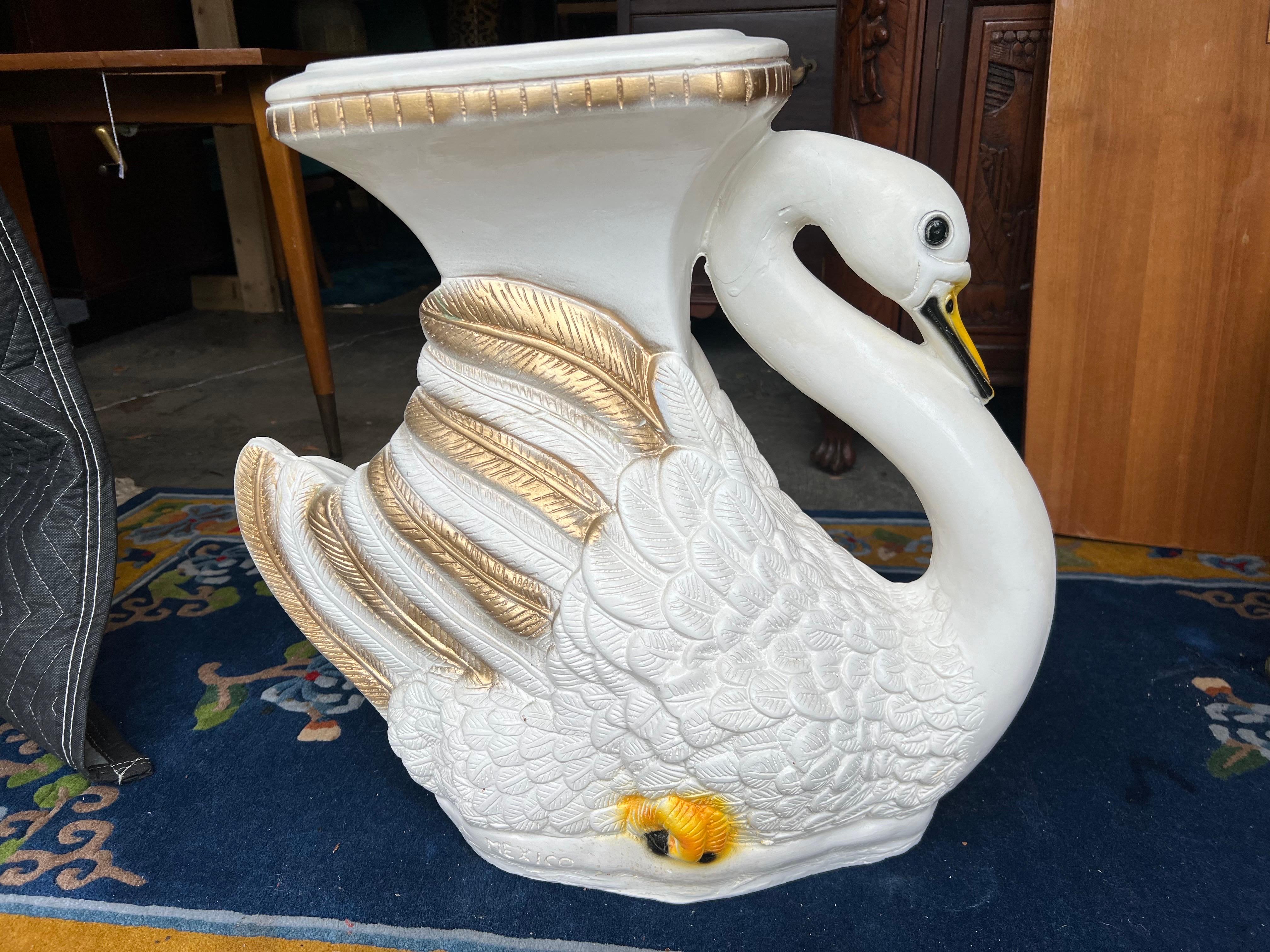 Ceramic Vintage Swan Garden Stool in White and Gold