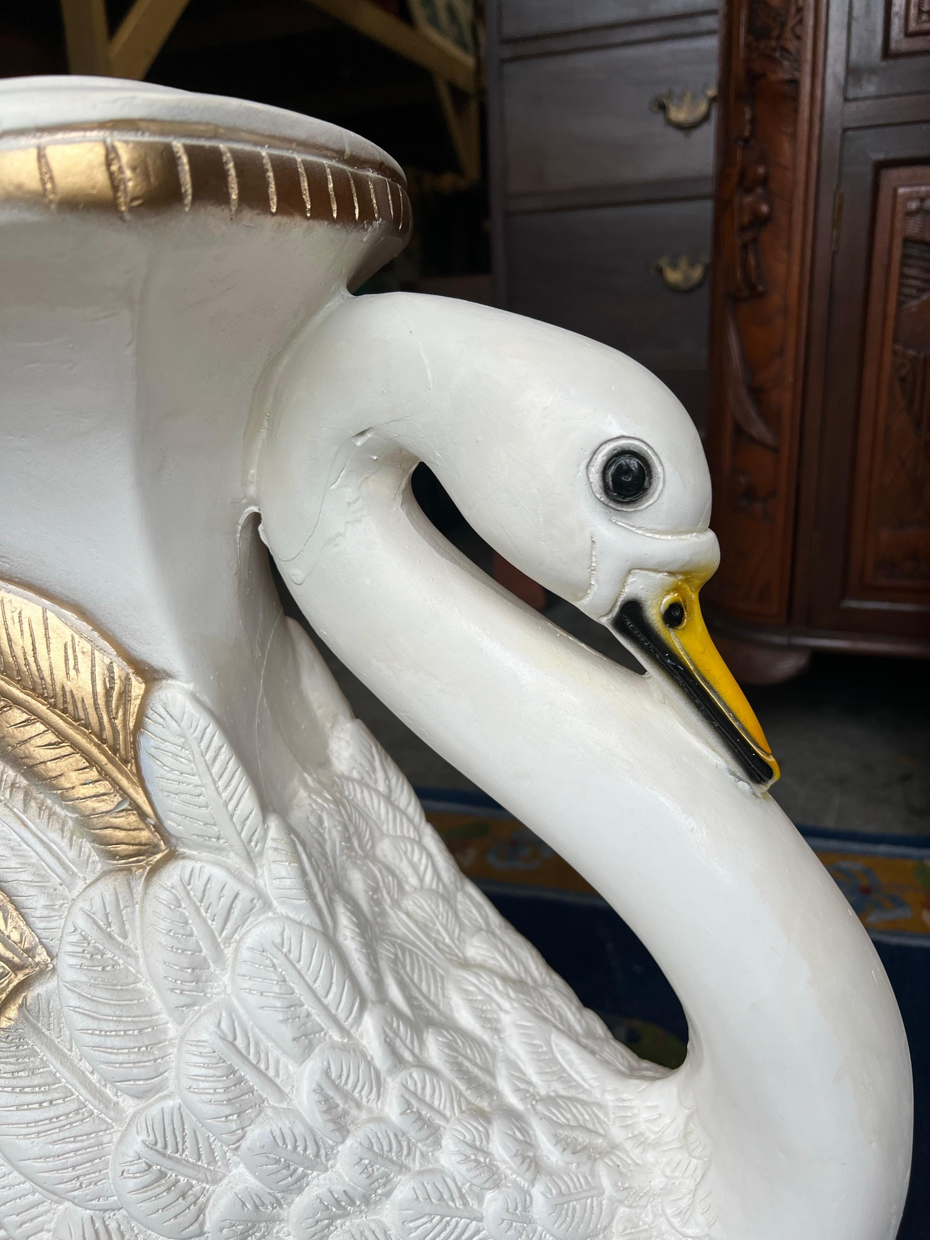 Vintage Swan Garden Stool in White and Gold 2