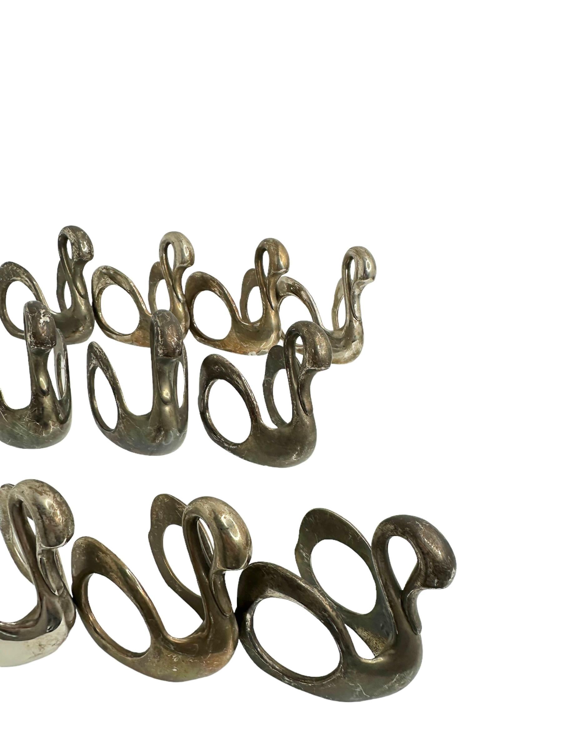 Vintage Swan Napkin Rings, Set of Ten, Silver Plate Nickel Germany 1960s For Sale 6