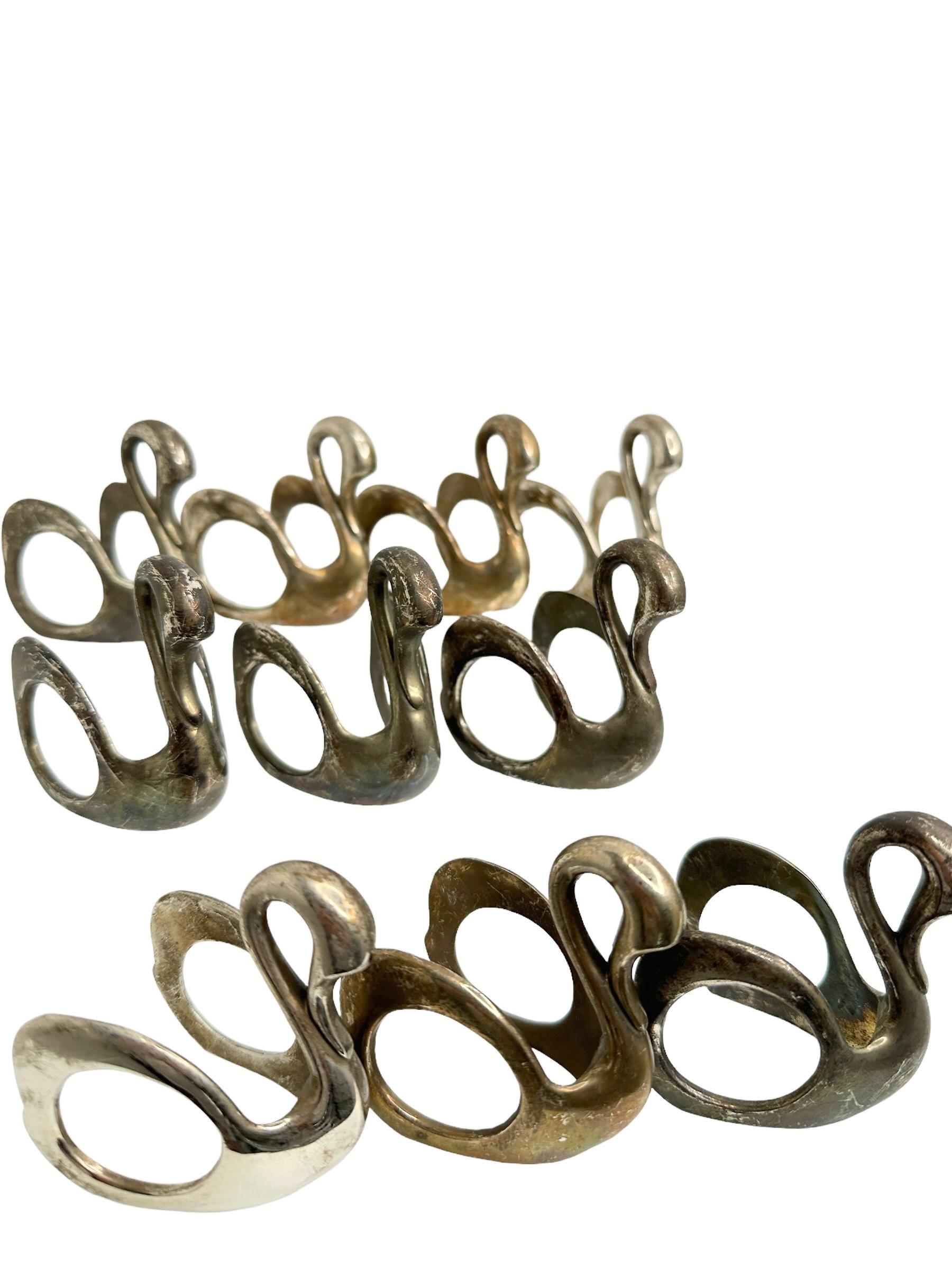 Vintage Swan Napkin Rings, Set of Ten, Silver Plate Nickel Germany 1960s For Sale 7