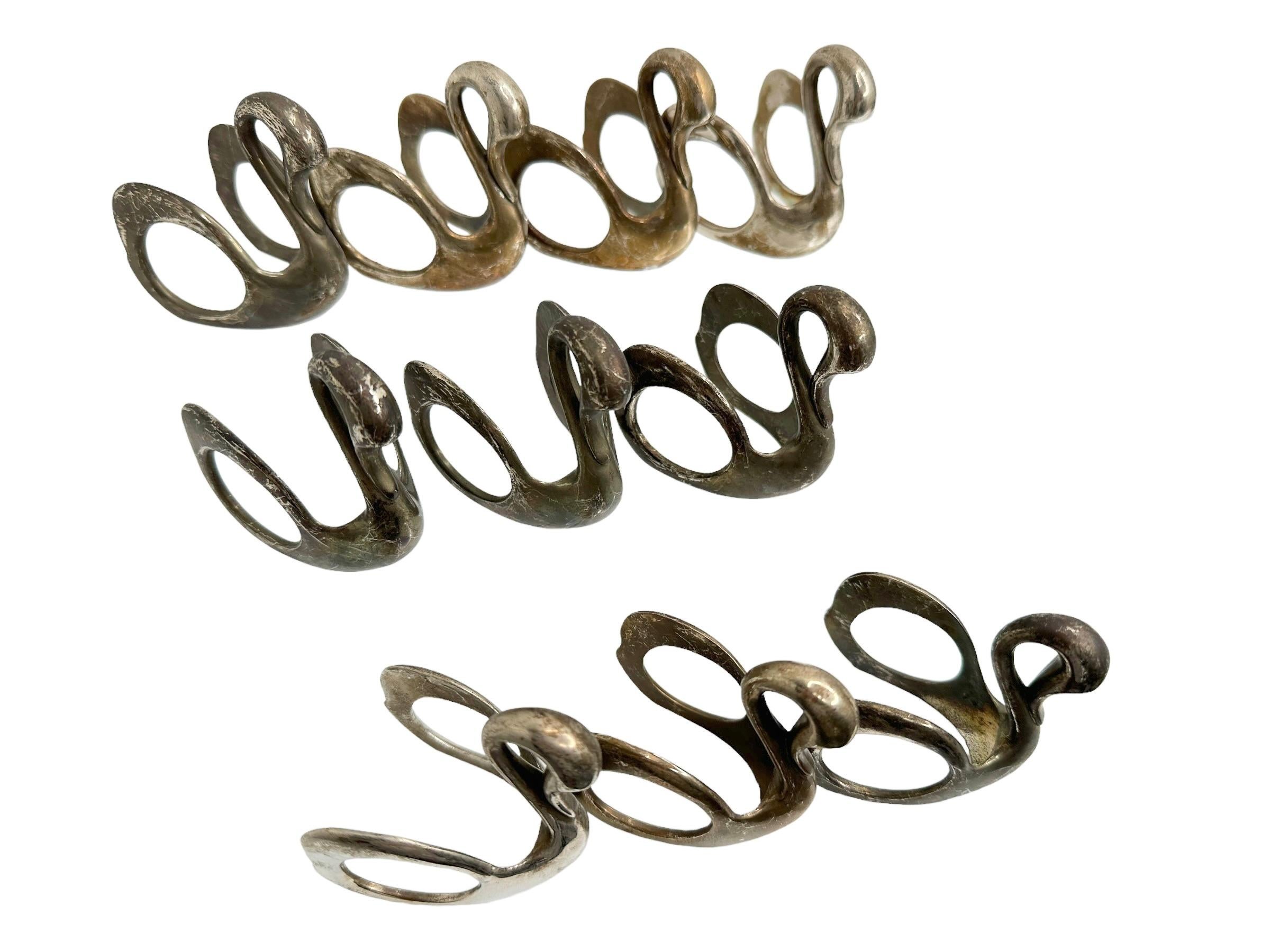 Vintage Swan Napkin Rings, Set of Ten, Silver Plate Nickel Germany 1960s For Sale 9