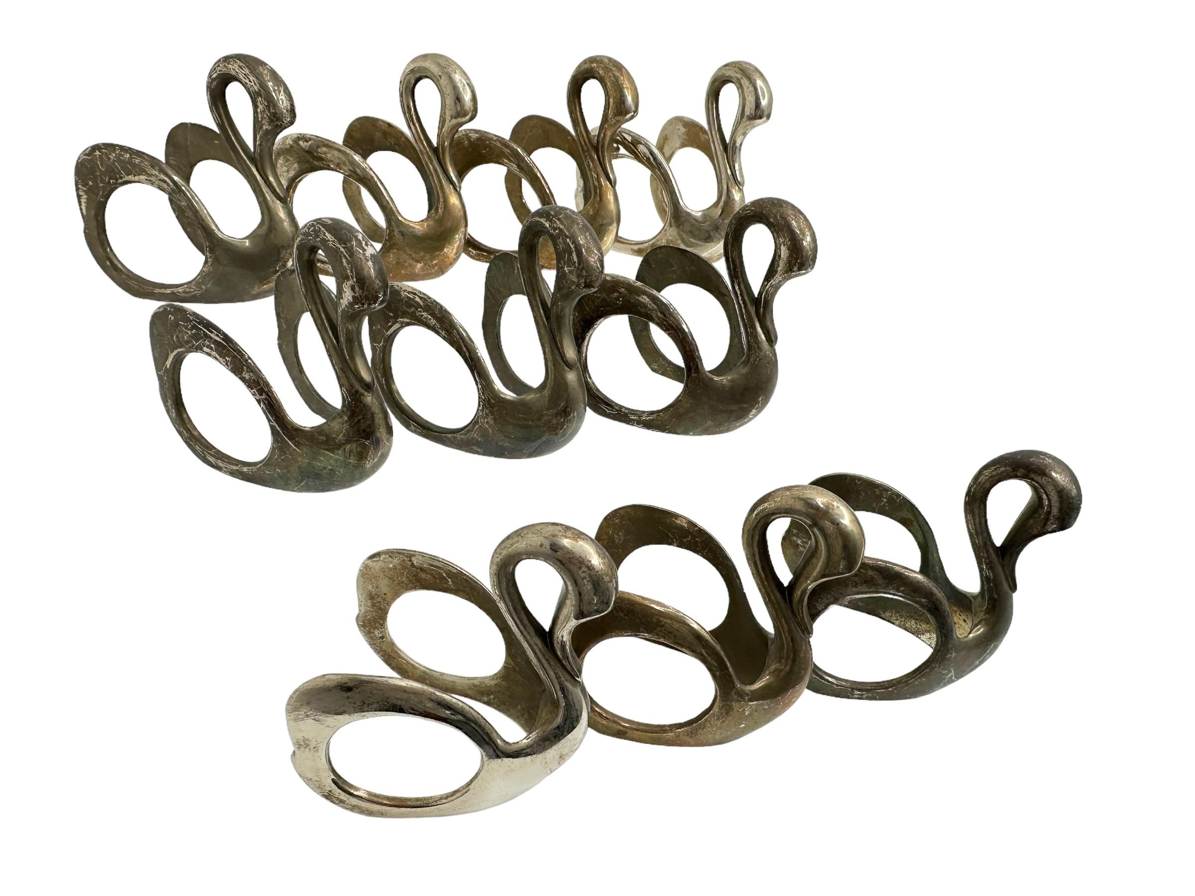 Vintage Swan Napkin Rings, Set of Ten, Silver Plate Nickel Germany 1960s For Sale 10