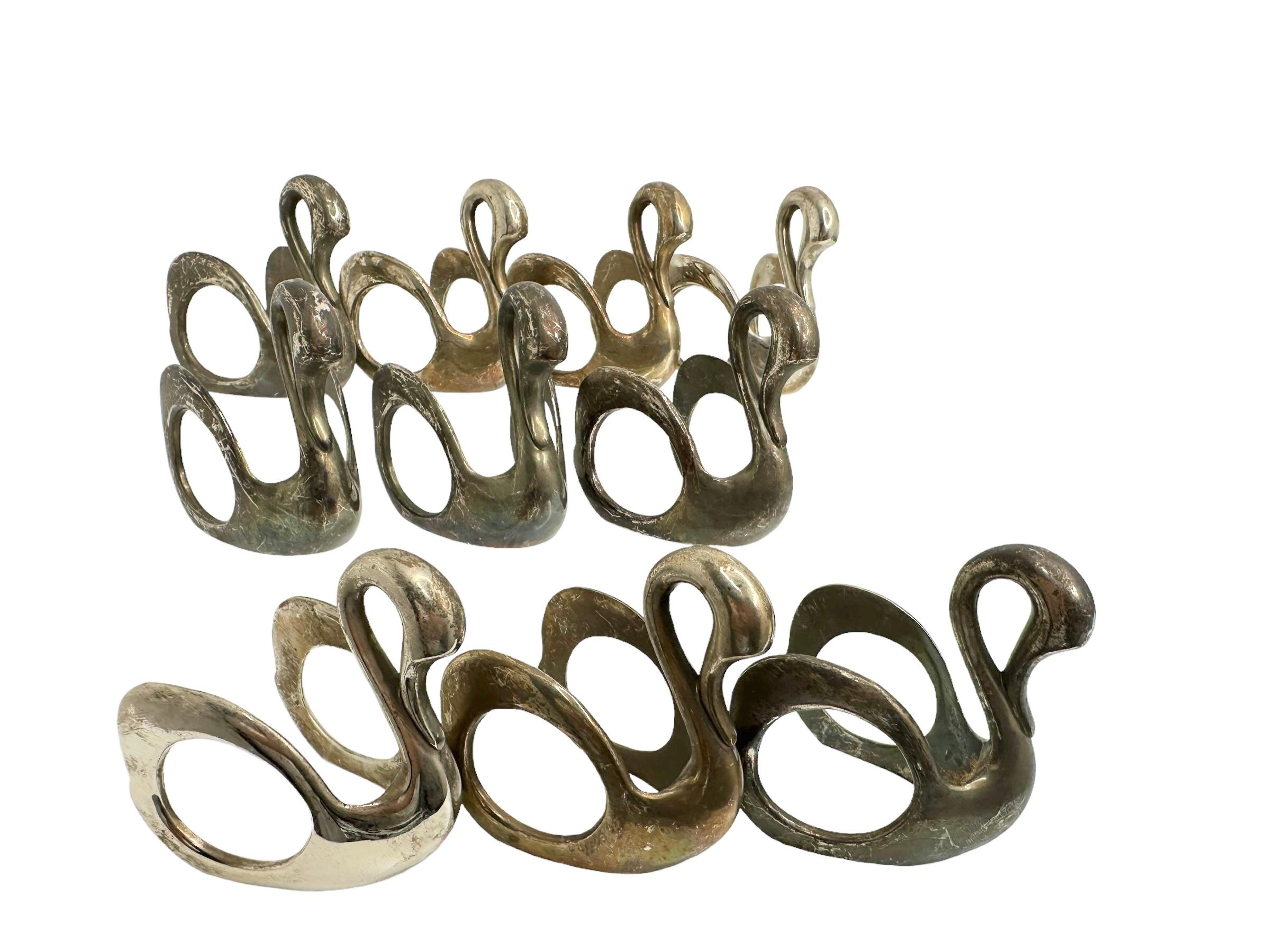 Vintage Swan Napkin Rings, Set of Ten, Silver Plate Nickel Germany 1960s For Sale 11
