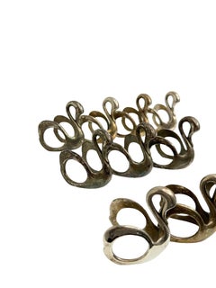Vintage Swan Napkin Rings, Set of Ten, Silver Plate Nickel Germany 1960s