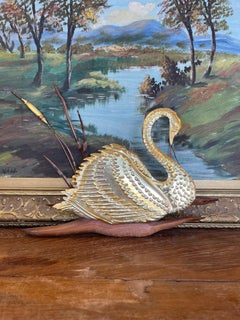 Vintage Swan Wall Sculpture with wood Backing, Mid-Century Modern style