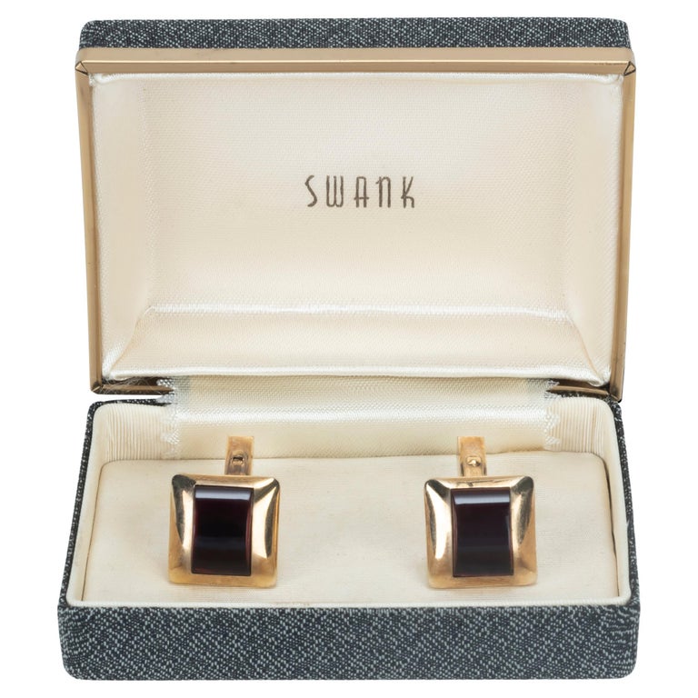 Vintage Swank 10K Gold Plated Cufflinks Dark Ruby Red Stones Modernist Box  For Sale at 1stDibs | swank cufflinks gold, vintage swank cufflinks, swank  gold cufflinks