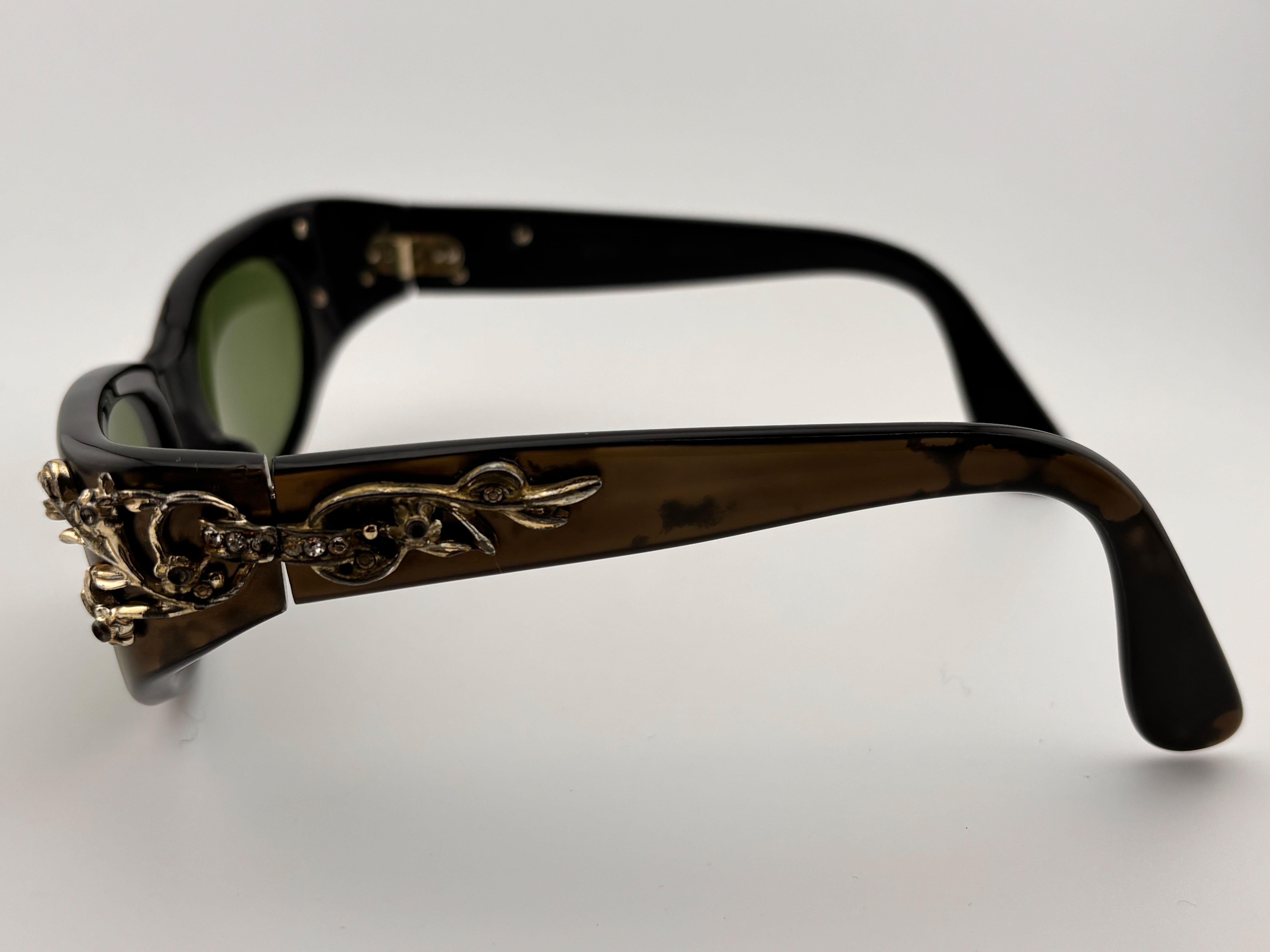 Noir Lunettes de soleil vintage Swank Cat Eye 3820 Midcentury 1960's Made in France en vente