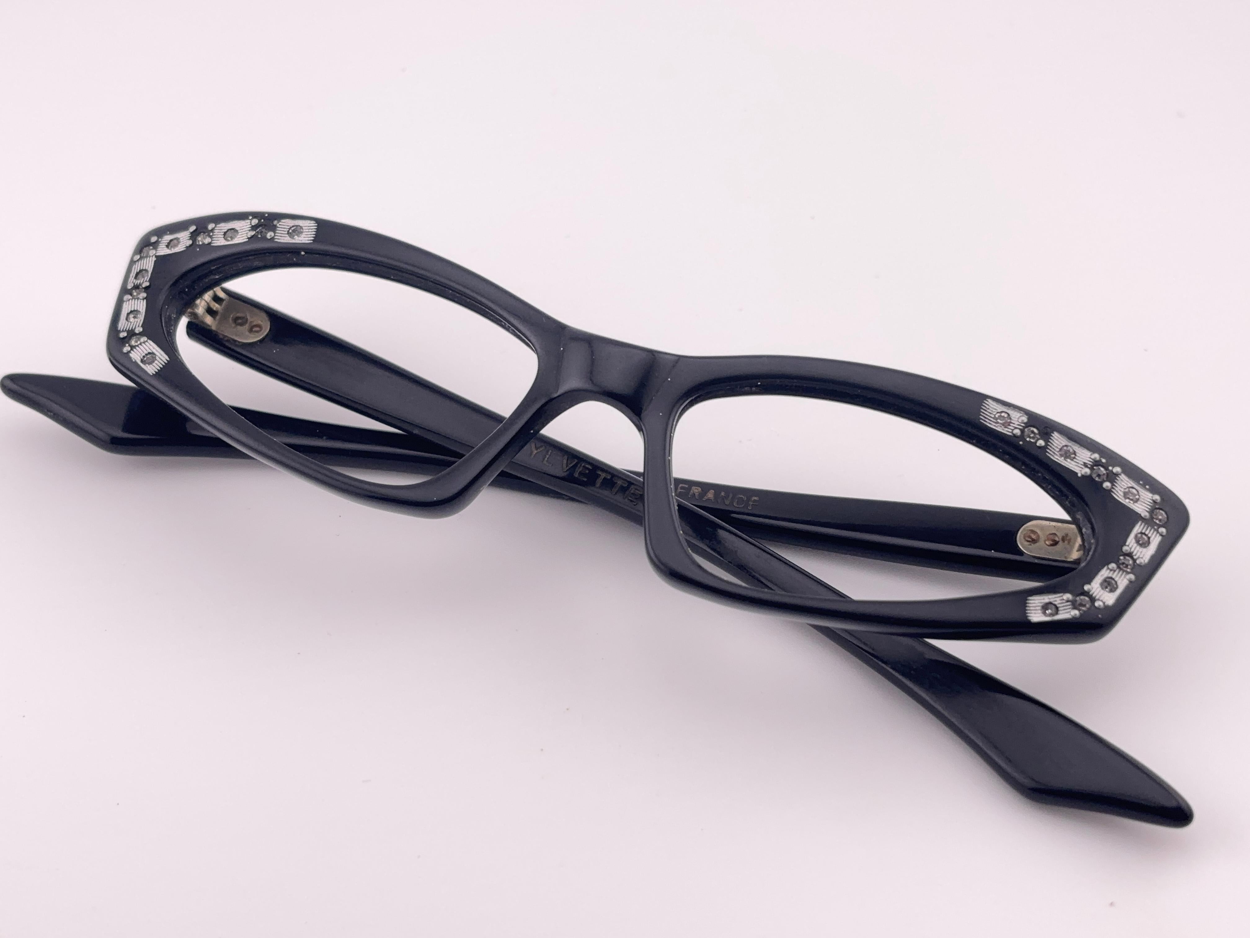 Noir Vintage Swank Cat Eye Sylvette Midcentury Lunettes de soleil 1960's Made in France en vente