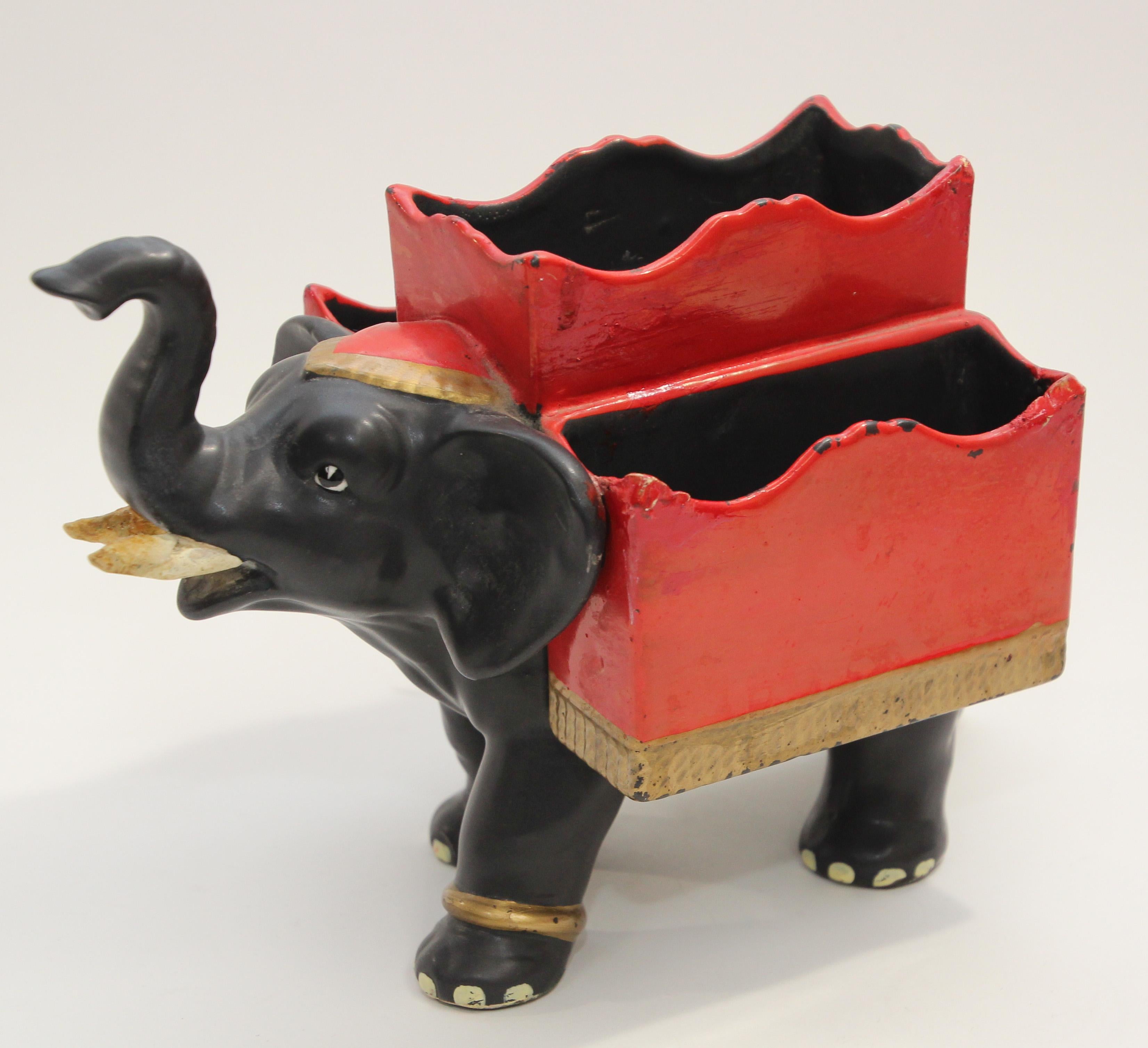 Folk Art Vintage Swank Japan Desk Caddy Dresser Valet Elephant