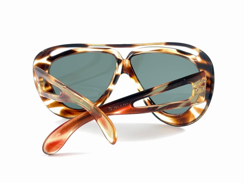 Vintage Swank Marbled Oversized Translucent  1970'S Sunglasses Made In France For Sale 6