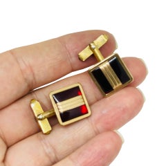 Vintage SWANK signed 10k gp gold plated red glass designer cufflinks