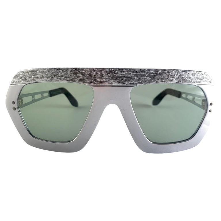 Vintage 1970s French Square Sunglasses Made In France Silver Frame Green Lens Silver 1970s Vintage Sunglasses for sale | eBay main image 2