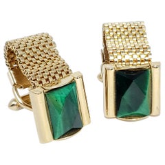 Vintage Swank Tivoli Malachite Crystal Cufflinks and Stud, Gold