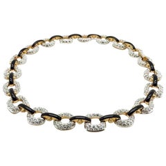 Collare vintage con cristalli Swarovski e smalto nero Glitterati anni '80