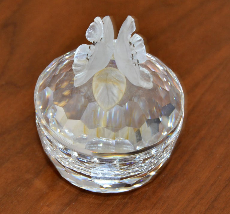 Vintage Swarovski Crystal Faceted Round Lidded Flower Ring Dish Bowl