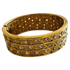 Breites Vintage-Armband mit Scharnier, Swarovski-Kristall und Strass Gold