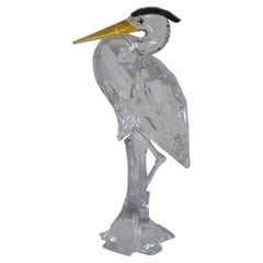 Vintage Swarovski Crystal Silver Heron Crane Bird Figurine Paperweight 6"