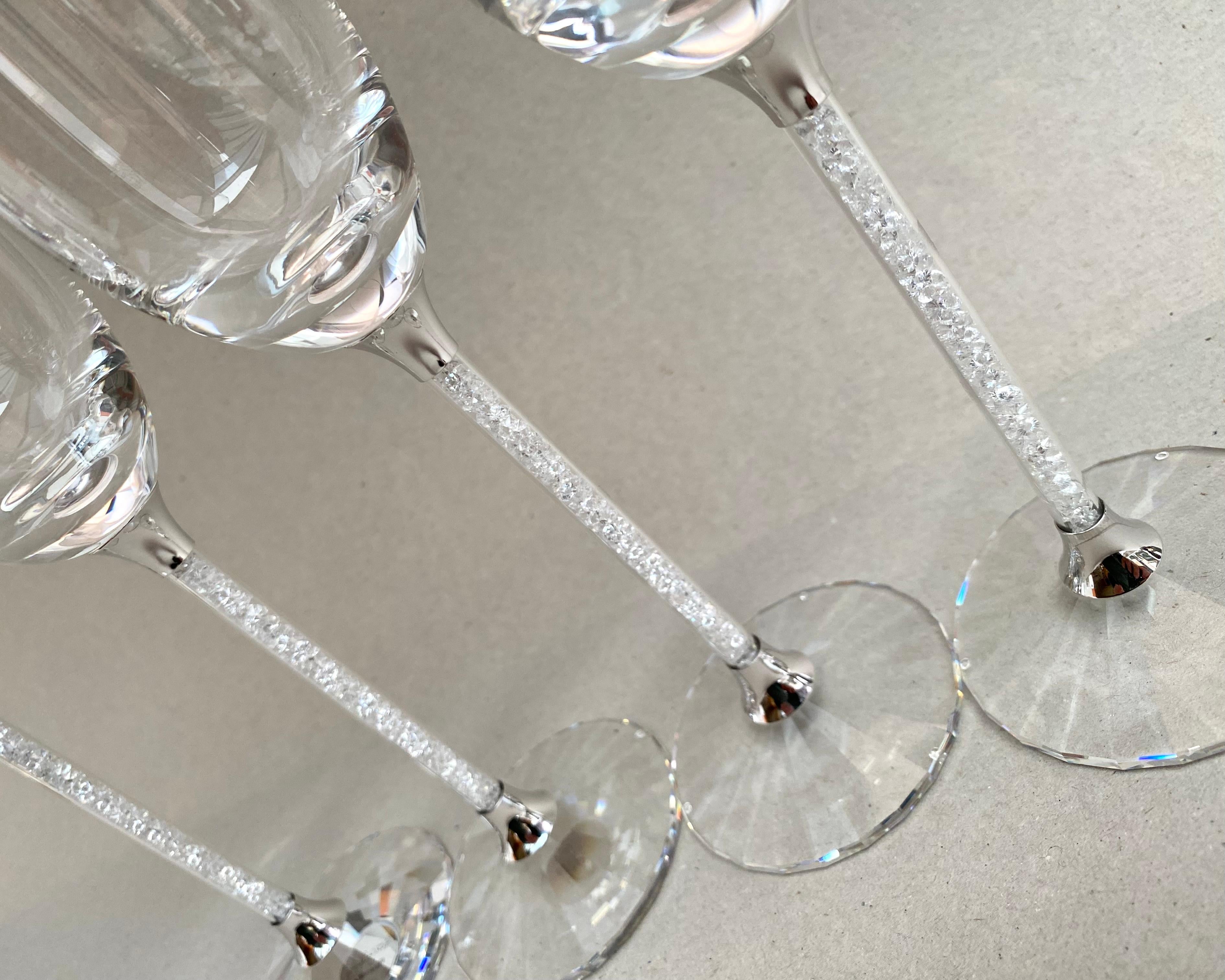Vintage Swarovski Crystal Toasting Flutes by Steven Weinberg, Set 4 In Excellent Condition In Bastogne, BE