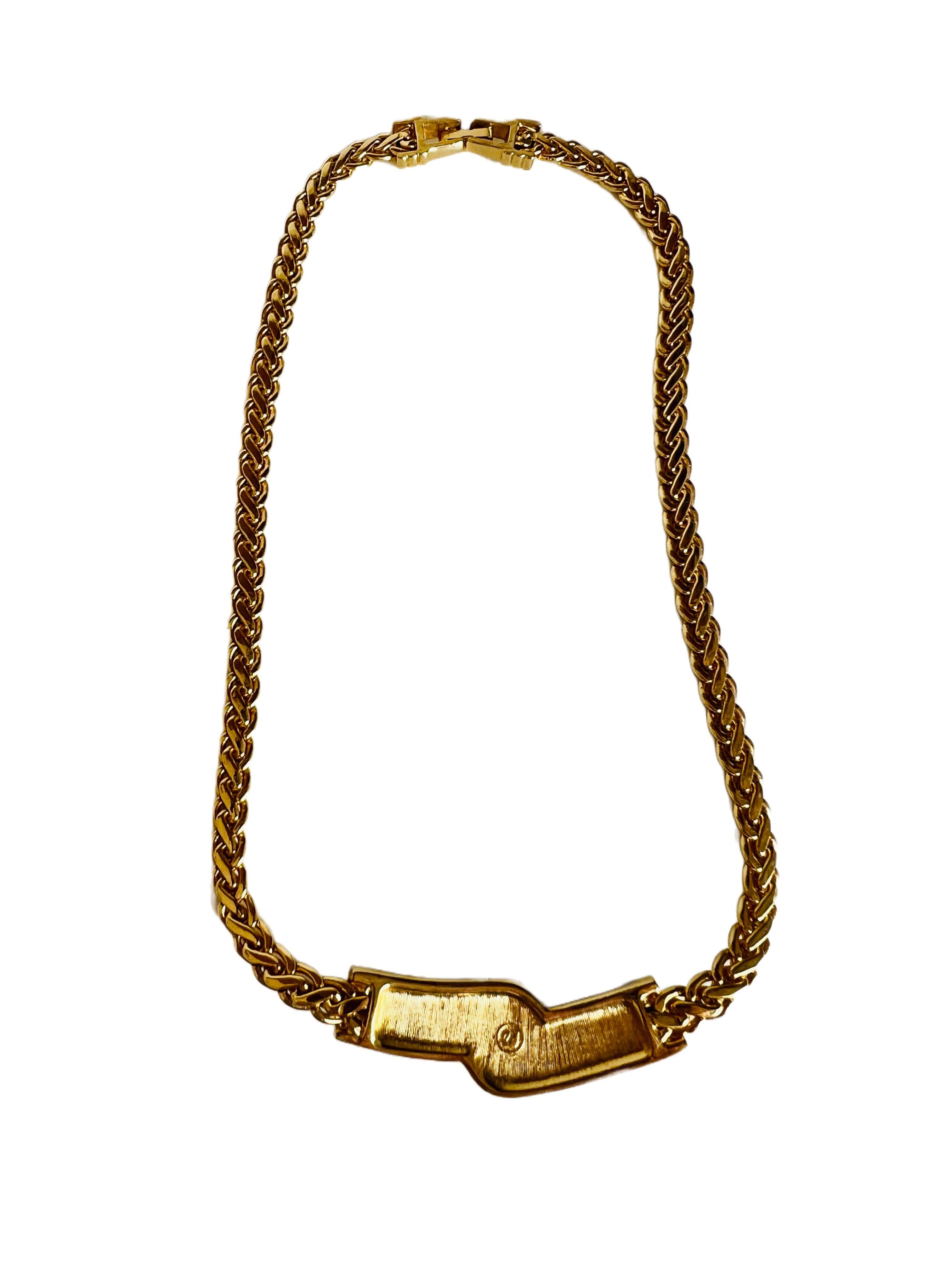 Women's Vintage Swarovski Deco Style Gold Plate Black Enamel Pave Rhinestone Spiga Chain For Sale