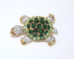 Vintage Swarovski Emerald Green Rhinestone Turtle Brooch