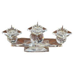 Vintage Swarovski Faceted Crystal Triple Pin Candlesticks Art Deco Style 1970